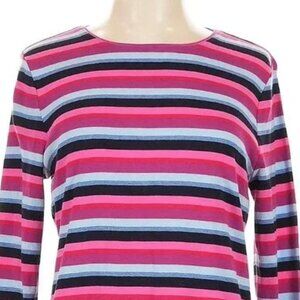 NWT The Talbots Tee Size Large Red Multicolor Striped Long Sleeve Crewneck Top